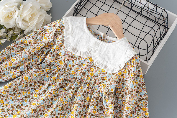 Modern, hosszú ujjú, virágmintás gyerekruha lányoknak