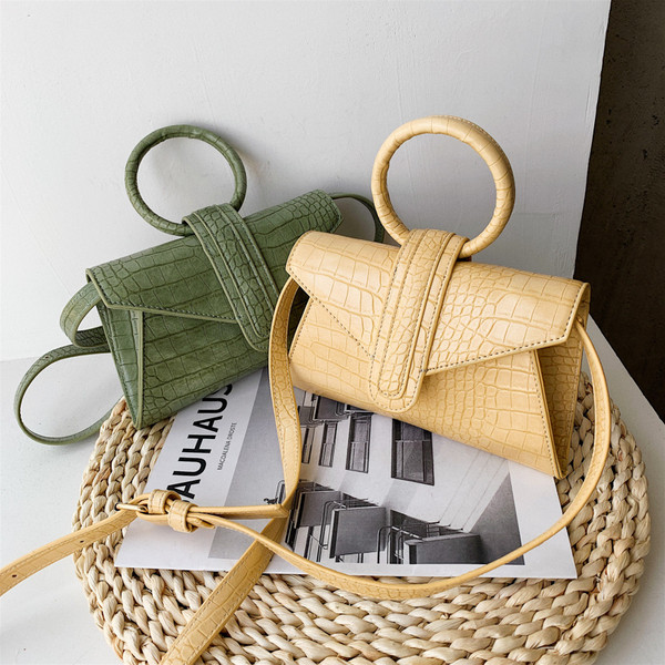 Eko bőrből készült stílusos női mini táska kerek fogantyúval