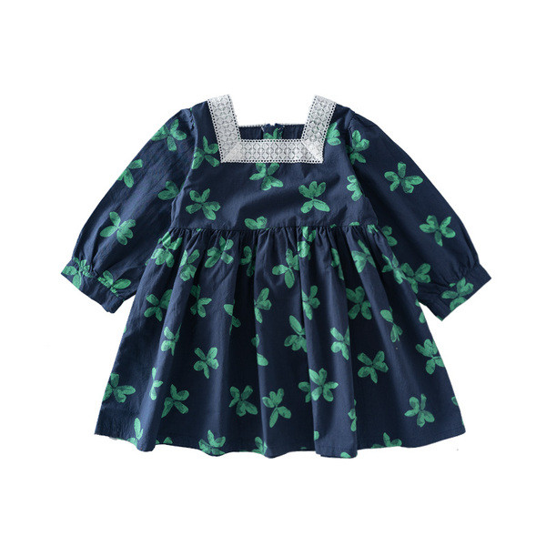 Pritaikyta vaikiška suknelė mergaitėms ilgomis rankovėmis ir kvadratine iškirpte