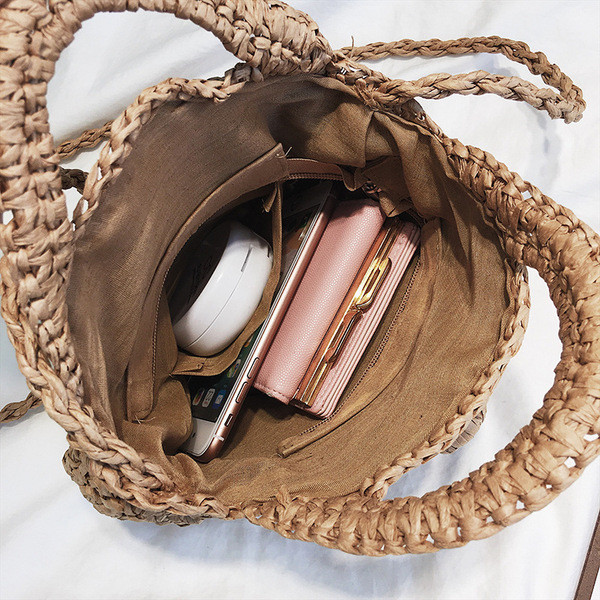 Modernus moteriškas megztas krepšys trumpa rankena