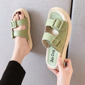 Női bőr papucs lapos talppal