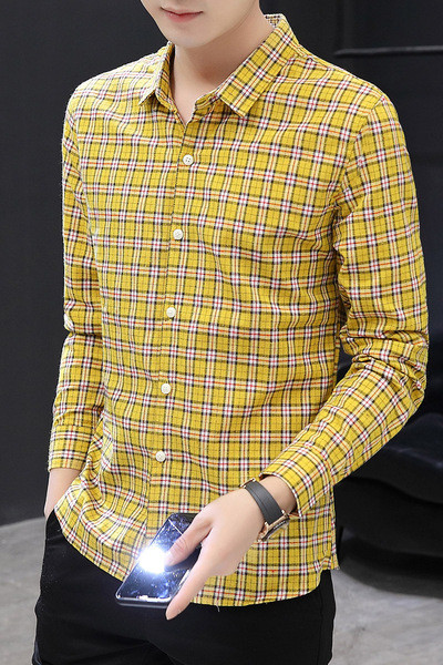 Új modell hosszú ujjú férfi kockás ing