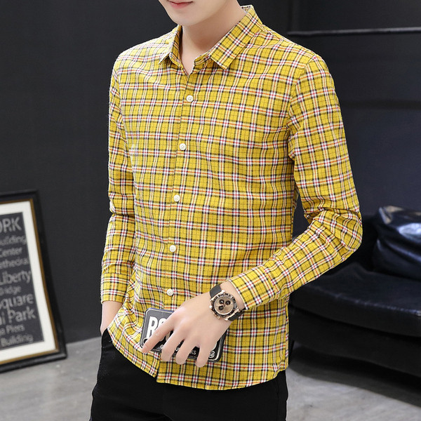 Új modell hosszú ujjú férfi kockás ing