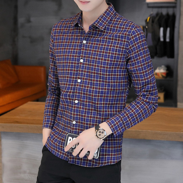 Új modell hosszú ujjú férfi kockás ing