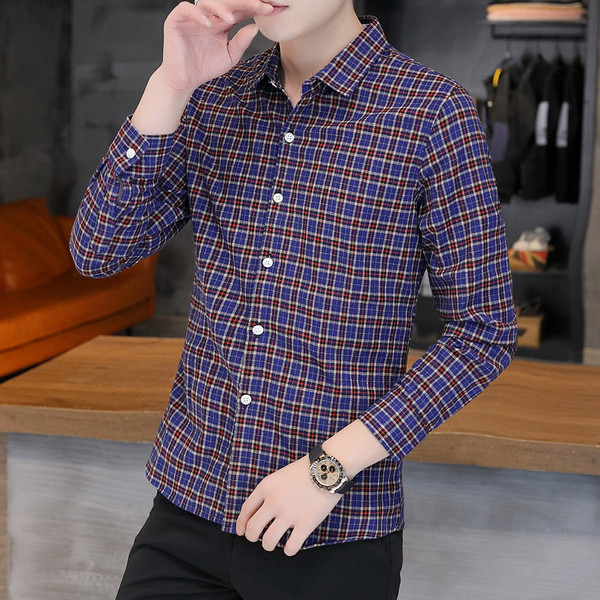 Új modell hosszú ujjú férfi kockás ing