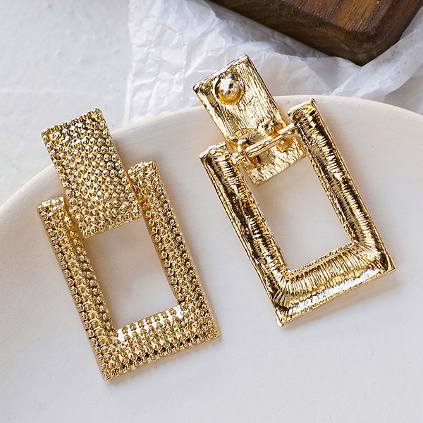 Fém arany fülbevaló téglalap alakú