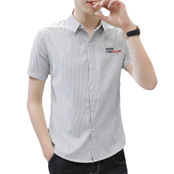 Modern férfi ing rövid ujjal és hímzéssel