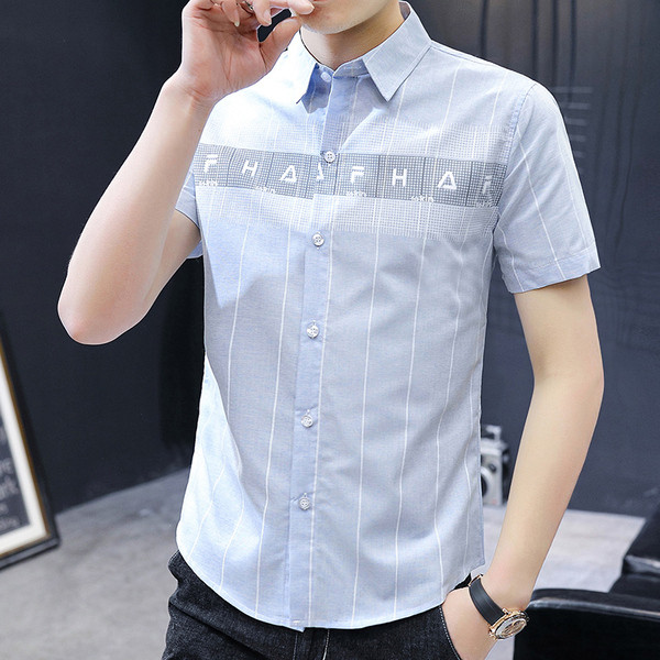 Aktuális férfi ing hímzéssel és rövid ujjal