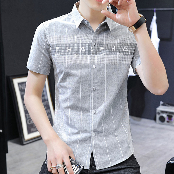 Aktuális férfi ing hímzéssel és rövid ujjal