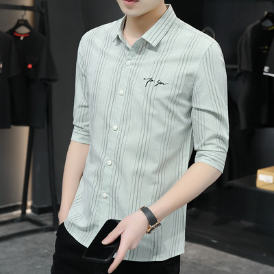 Modern férfi ing hímzéssel és 3/4-es ujjakkal