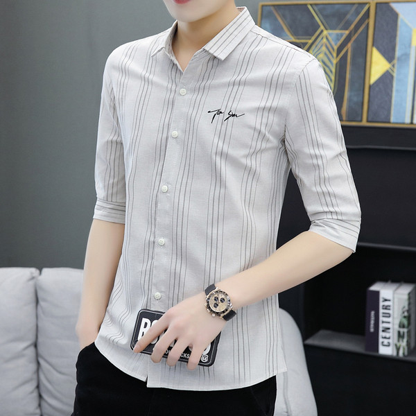 Modern férfi ing hímzéssel és 3/4-es ujjakkal