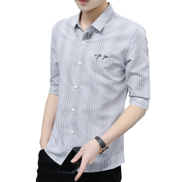 Modern férfi ing hímzéssel és 3/4-es ujjakkal