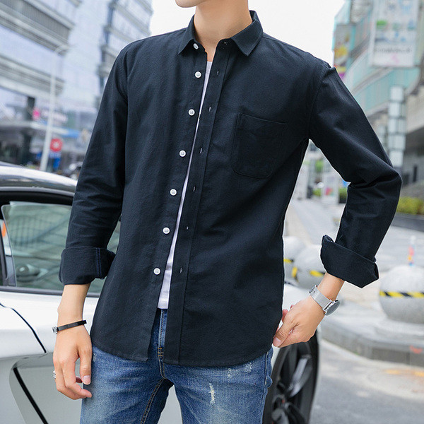 Új modell férfi ing zsebbel és klasszikus gallérral