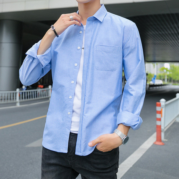 Új modell férfi ing zsebbel és klasszikus gallérral