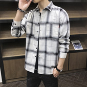 Muška karirana košulja s džepom i dugim rukavima