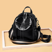 Öko bőrből készült fekete női hátizsák textil fogantyúval