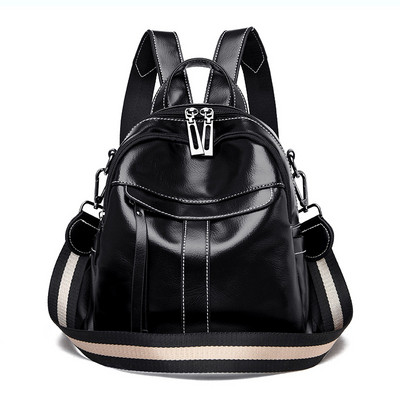 Öko bőrből készült fekete női hátizsák textil fogantyúval