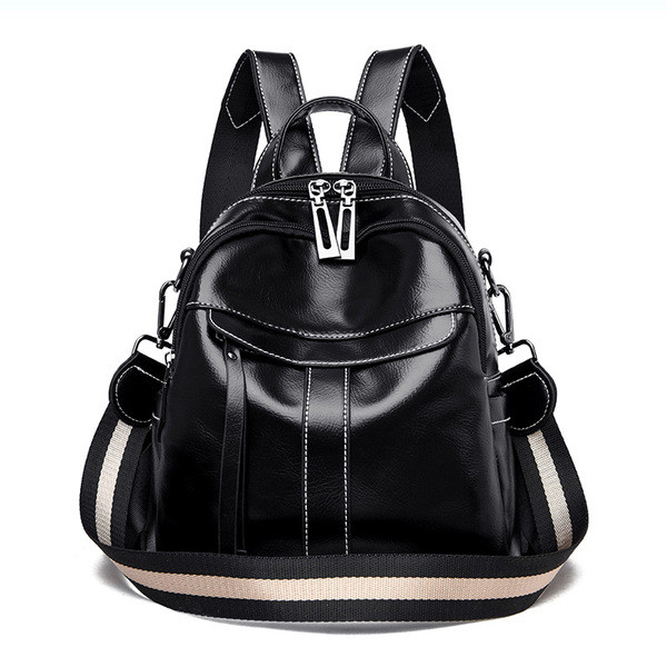 Öko bőrből készült fekete női hátizsák textil fogantyúval