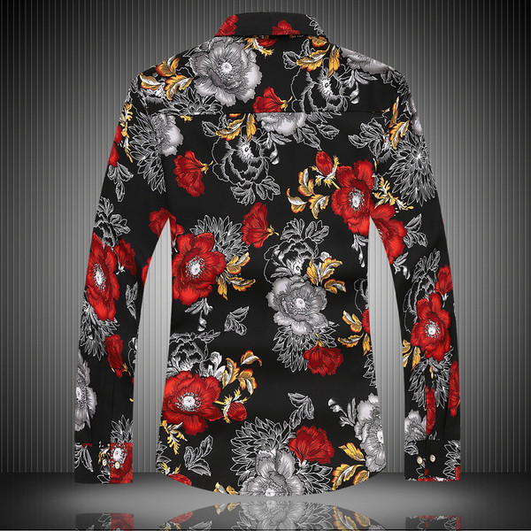 Modern férfi ing virágos motívumokkal és hosszú ujjal