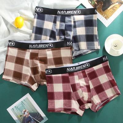 Férfi kockás pamut boxer - 3 db-os szett.