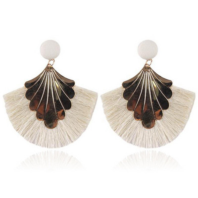 Cercei de dama cu elemente metalice si franjuri