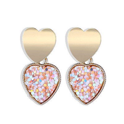 Modern női fülbevaló szív alakú flitterekkel