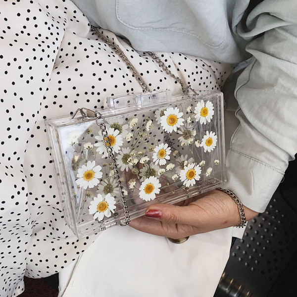 Moderna sieviešu caurspīdīga soma ar ziedu rakstu