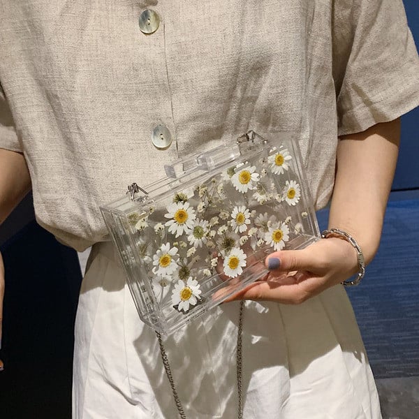 Moderna sieviešu caurspīdīga soma ar ziedu rakstu