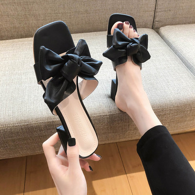 Έκο δερμάτινες παντόφλες  γυναίκες με κορδέλα