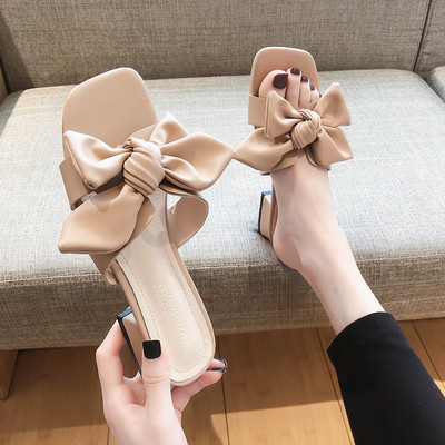 Έκο δερμάτινες παντόφλες  γυναίκες με κορδέλα