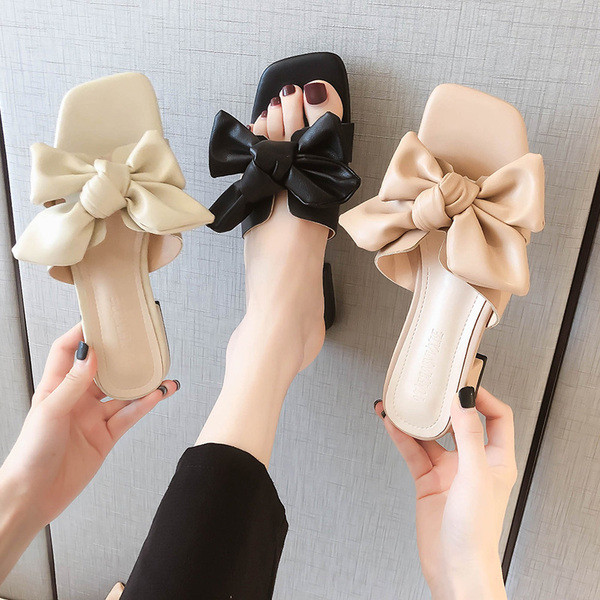 Έκο δερμάτινες παντόφλες  γυναίκες με κορδέλα