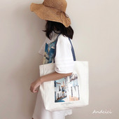 Γυναικεία υφασμάτινη τσάντα ώμου με έγχρωμη εκτύπωση