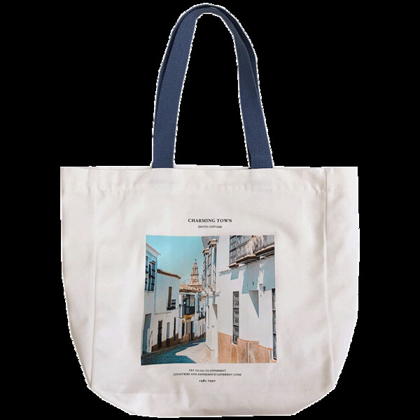 Γυναικεία υφασμάτινη τσάντα ώμου με έγχρωμη εκτύπωση