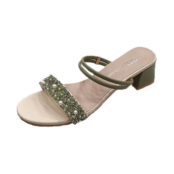 Moodsad naiste sandaalid kandilise kontsa ja pärlitega