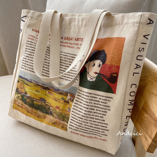 Női textiltáska színes nyomattal és feliratokkal