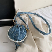 Stílusos női kerek válltáska dekorgyöngyökkel