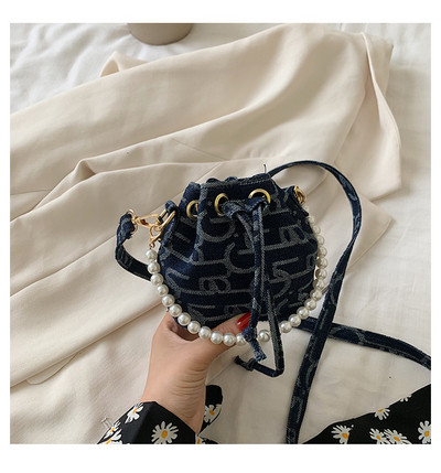 Stílusos női kerek válltáska dekorgyöngyökkel