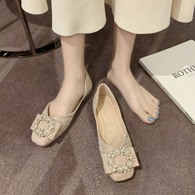 Pantofi moderni de dama cu perle si talpa plata