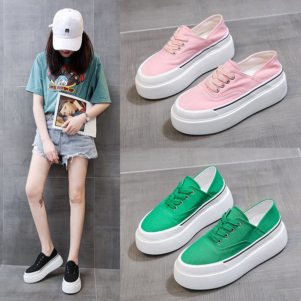 Tenisi de damă colorați cu talpă plată înaltă