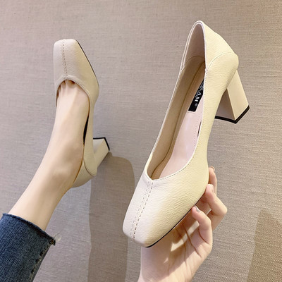 Pantofi de dama din imitatie de piele cu toc gros