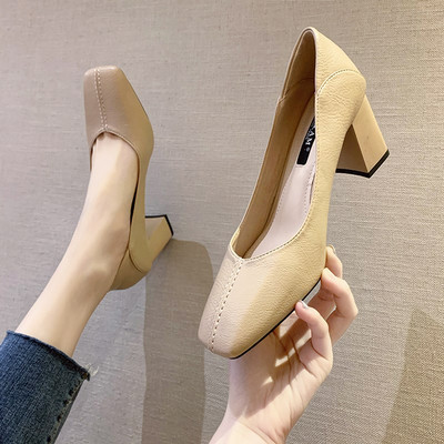 Pantofi de dama din imitatie de piele cu toc gros