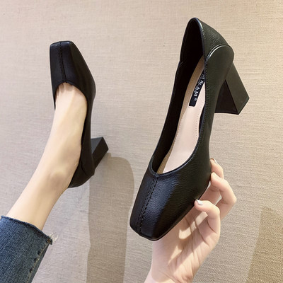 Pantofi de dama din imitatie de piele cu toc gros