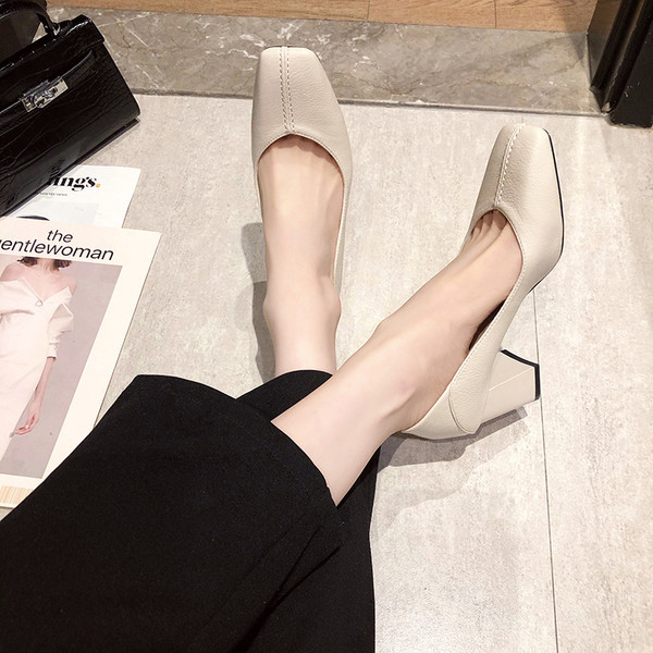 Pantofi de dama din imitatie de piele cu toc gros