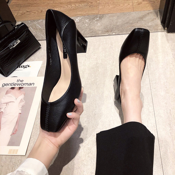 Pantofi de dama din imitatie de piele cu toc gros