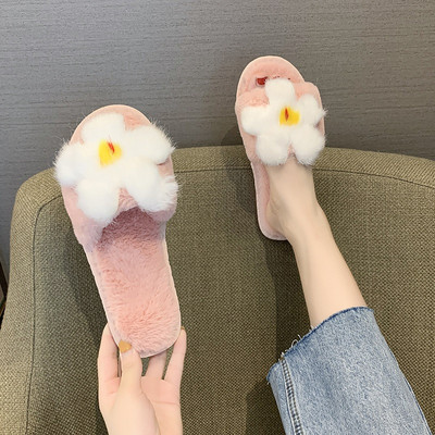 Plīša sieviešu čības ar 3D ziedu