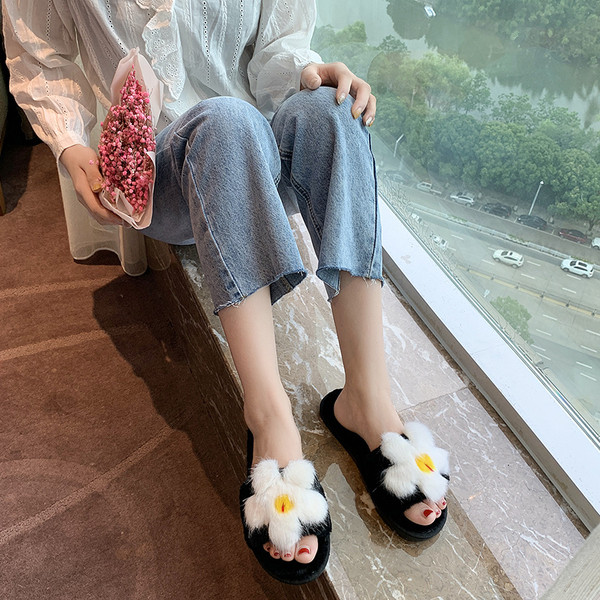 Papuci de damă de pluș cu floare 3D