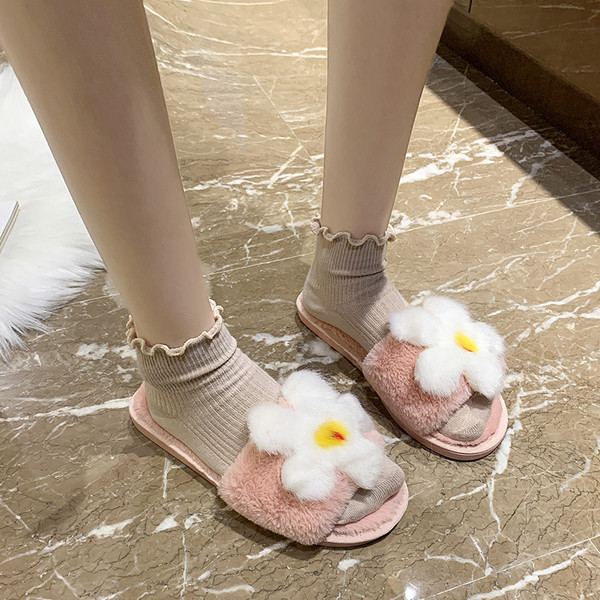 Papuci de damă de pluș cu floare 3D