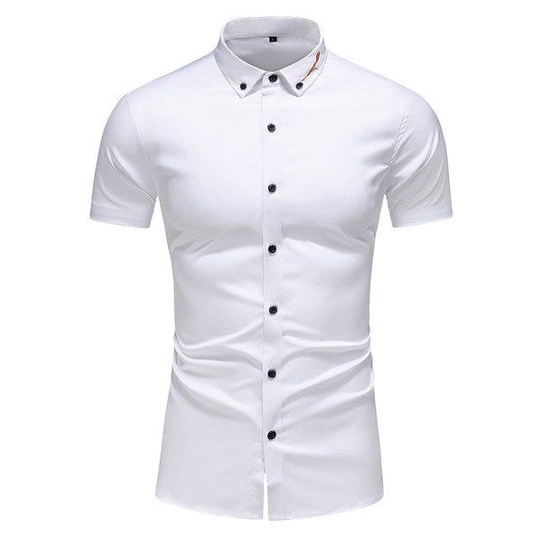 Cămașă modernă pentru bărbați Model Slim cu broderie și mâneci scurte