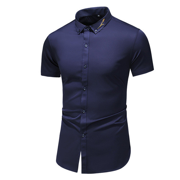 Cămașă modernă pentru bărbați Model Slim cu broderie și mâneci scurte