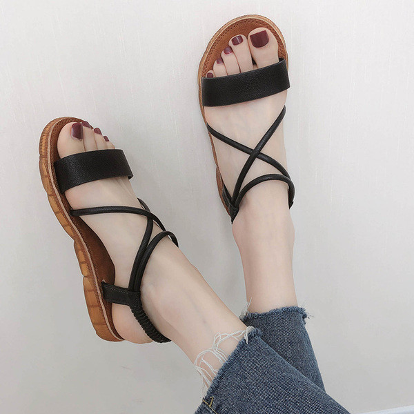 Sandale casual dama cu talpa plata si bretele din piele